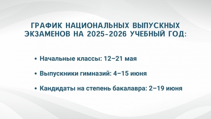 ОПУБЛИКОВАН ГРАФИК НАЦИОНАЛЬНЫХ ВЫПУСКНЫХ ЭКЗАМЕНОВ НА 2025&ndash;2026 УЧЕБНЫЙ ГОД